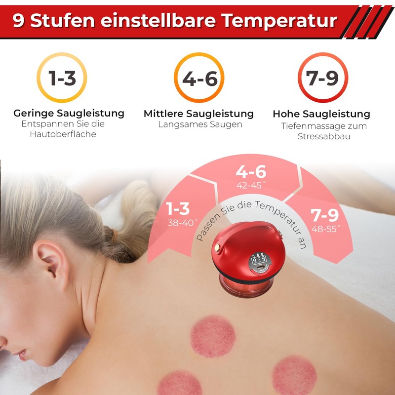 Schröpfgerät Elektrisch Infrarot mit 9-stufiger Temperatur und Saugkraft, Elektrische Schröpftherapie,