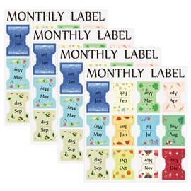 CIEMODA 4 Sheets Colorful Monthly Adhesive Tabs, 48 Pcs Monthly Divider Tabs, 1-12 Months per Sheet,Waterproof Month Tabs for Planner
