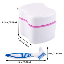 2 Denture Bath Case and 2 Denture Cleaner Brushes Retainer Denture Box, Tophoniex Dentures Container with Basket Denture Holder for Travel Retainer Cleaning