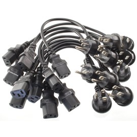 CablesOnline, 10-Pack 1ft Right-Angle NEMA 5-15P to IEC C13 Short 3-Conductor 18AWG AC Power Cable, PC-301L-10