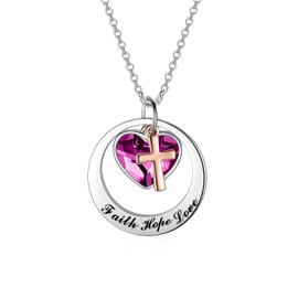 AOBOCO Two-Tone Sterling Silver and Rose Gold or Gold-Faith Hope Love Cross Charm Pendant Necklace with Austrian Crystal (Silver & Rose Gold-Purple)