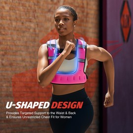 ZELUS Weighted Vest for Women Men, 6/8/12/16/20lb Weight Vest with Arm Pouch Reflective Strips, U-Shaped Rucking Vest for Strength Training Muscle Building, Walking Running Vest for Fitness, Pink