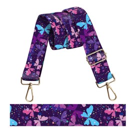 DZTLAO Wide Purse Strap Replacement Crossbody, Funny Shoulder Strap Adjustable, Cute Bag Strap for Women Guitar Purses Purple Butterfly