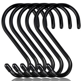 DINGEE 6 Inch Heavy Duty S Hooks, Large S Hook for Hanging Plants, Vinyl Coated S Hook 6 Pack Sturdy Non Slip Black S Hooks for Hanging Closet,Bird Feeders,Kitchen,Large Object,Garden Tools