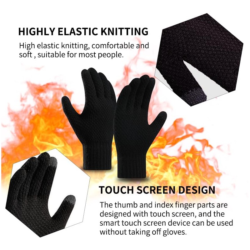 HGDGears Winter Warm Knitted Gloves for Men,Soft Lining,Touchscreen Thermal Knitted
