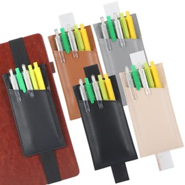 Clabby 4 Pieces Adjustable Pen Holder for Notebook Elastic Strap Band PU Leather Pen Sleeve Pouch for Hardcover Journals for Gift, 8-1.5 Inch(Beige, Light Gray, Brown, Black)
