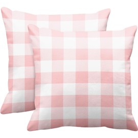 Emvency Set of 2 Throw Pillow Cover Cute Chic Pink Preppy Buffalo Check Plaid Modern Decorative Pillow Case Home Decor Square 20 x 20 Inch Pillowcase