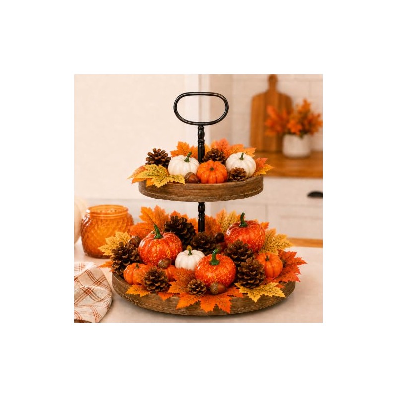 Juego de 51 piezas de decoración de otoño, calabazas artificiales,