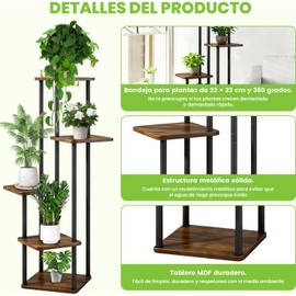 KVOZNE Soporte para Plantas para Interiores y Exteriores, Soporte para Plantas de 5 Niveles para Interiores y Exteriores, Soporte para Múltiples Plantas, 5 Soportes para Macetas Unicos, Estante para Macetas 106x60x60CM