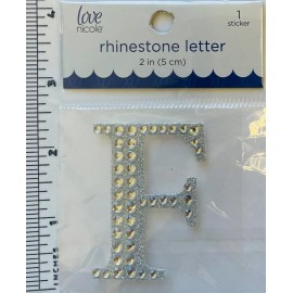 Love Nicole Letter F Rhinestone Sticker 2"  Clear Sliver Glitter Scrapbook Monogram Bling