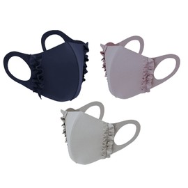 KIWATA Frill Mask, Set of 3, Cute, Stylish Princess Mask, Fashion Mask, Small Face Effect, Pollen Protection, Sunburn Protection, Breathable, Cooling Mask for Easy Breathing, All Seasons, Reusable Washable Cloth Mask, Hygienic, Individually Wrapped