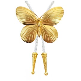 Daisy Del Sol Handmade Gold 3D Bumblebee Butterfly Vegan Faux Leather Adjustable Fashion Statement Necklace Bolo Tie (White, Bee)