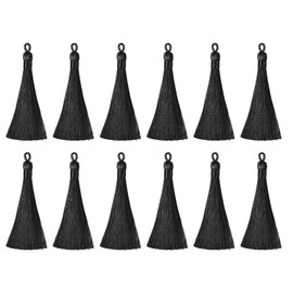 sourcing map 12 Pieces 3.66 Inch Bookmark Tassels Silky Soft Mini Tassel with Loops for Key Chain Graduation Handmade DIY Craft Accessories Black