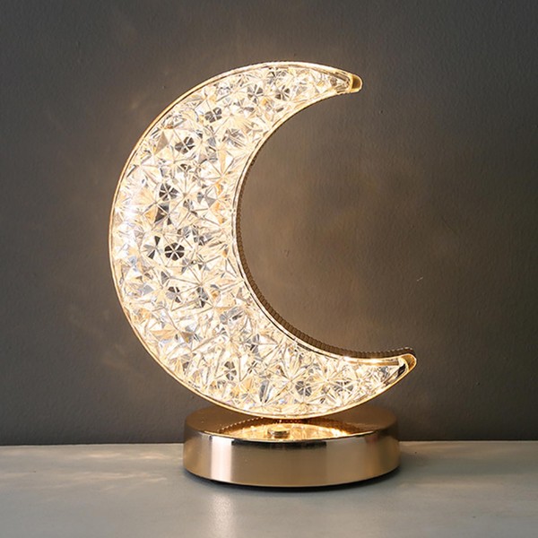 ANMECS Decorative Crystal Moon Table Lamp USB Acrylic Night Light for Bedside Table Kids Bedroom 3 Colors of Light (Moon)