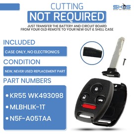Cutting NOT Required - 4B Key Fob Keyless Entry Remote Shell Case & Pad fits Honda 2003-2012 Accord / 2006-2013 Civic EX / 2009-2015 Pilot /2005-2006 CR-V