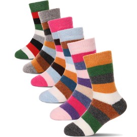 Kids Merino Wool Socks Boys Toddlers Thermal Hiking Winter Thick Warm Heavy Crew Cabin Cozy Socks 6 Pack Gift Stocking Stuffer for Kids(Rainbow Stripe,1-3 Y)