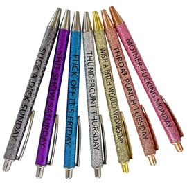 Marsrut 7PCS Funny Pens,Swear Word Daily Pen Set,Dirty Cuss Word Pens for Each Day of the Week,Weekday Vibes Glitter Pen Set,Glitter Gel Pen Set,Days of the Week Pens,Funny Office Gifts