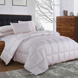 Royal Tradition Goose Down Comforter Medium Weight/Warmth (Queen Size) 100-Percent Cotton Shell, Dobby Checkered Pattern, Standard Goose Down Fill, All Seasons Duvet Insert
