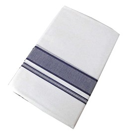 Kolakeer™ Men's Rich Cotton Dhoti with Canal Kara Border - 3.6 Mtrs/Double Layer South Indian Kerala Veshti Mundu (Navy)
