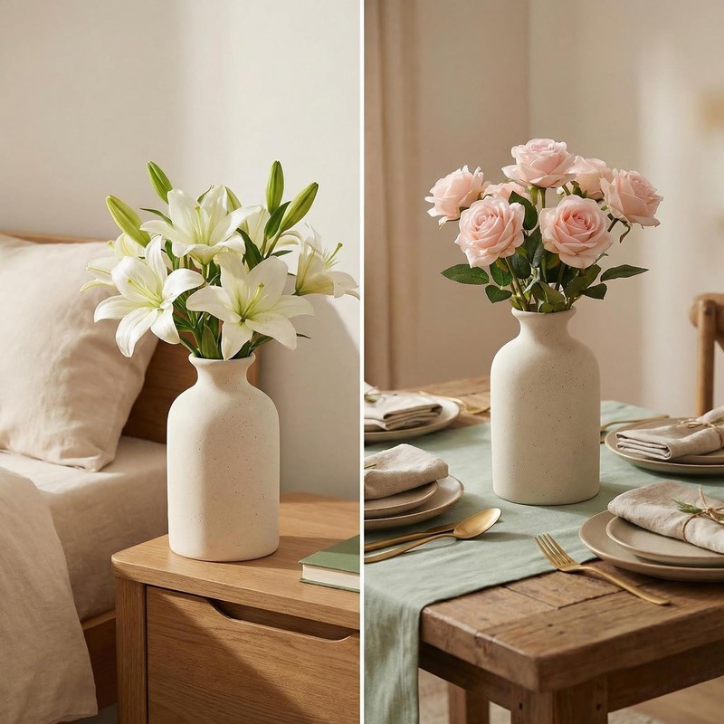 White Matte Ceramic Bud Vase, 5" Small Minimalist Vase for