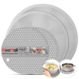 4 in 1, KooMall Trivets for Hot Dishes Pots and Pans & Multi-Purpose Microwave Mat, Silicone Hot Pads for Kitchen Counter, Quartz Countertop Hot Plates Protectors, Heat Resistant, Gray 12'' 10'' 7''