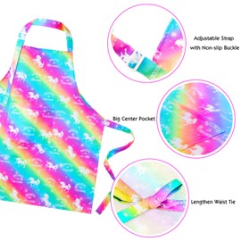 2 Pack Kids Apron Rainbow Unicorn Aprons With Pockets for Girls Boys Toddler Apron for Painting Cooking Baking