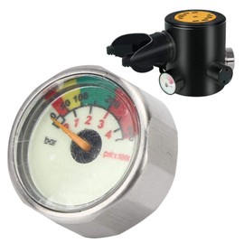 EVTSCAN Scuba Diving Pony Bottle Pressure Gauge with 300BAR, Stainless Steel, M10 Thread for Small Diving Cylinder Scuba Tank Emergency Supply Backup Tank, Waterproof Pressure Gauge