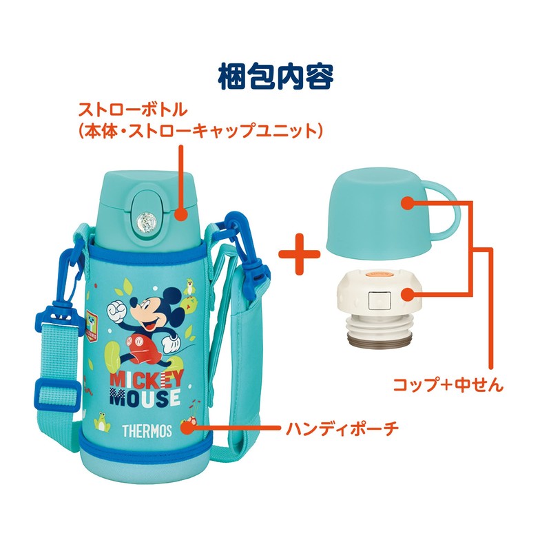 THERMOS Vacuum Insulated 2-Way Bottle 0.6L/0.64L Mickey Mint Blue Straw