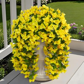 Ouddy Decor 3 Pcs Artificial Hanging Bougainvillea Flowers for Outdoors, Fake Hanging Plants Silk Flowers Long Trailing Vines UV Resistant for Planter Porch Patio Balcony Home Decor, White
