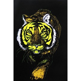 Tiger Prowling Blacklight Poster Classic Retro Trippy Flocked Felt Velvet UV Black Light Reactive Psychedelic Stalking Animal Fluorescent Ultraviolet 23x35 inch