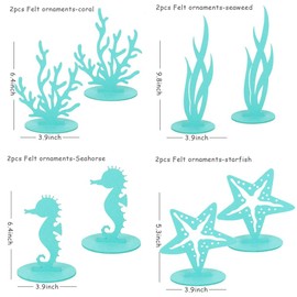 8Pcs/Pack Green Mermaid Party Decoration DIY Felt Table Centerpiece Under The Sea Party Decorations for Ocean Theme Girl Little Mermaid Birthday Baby Shower Party Supplies