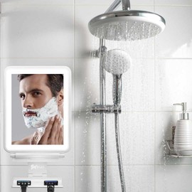 Beltruci Vanity Mirror with Lights | Fogless Shower Mirror | 3 Light Lightweight Shaving Mirror with A Squeegee | Rust-Proof LED Wall Mirror | Storage Shelf for Bathroom Accessories (White)