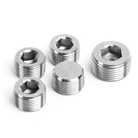 Goldpea Stainless Steel 316 Hex Socket Plug, 1/4" NPT Male, Pack of 5