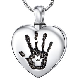 Fanery Sue Pet Ashes Necklace Cremation Jewelry Pet Memorial Gifts Heart Pendant for Loss of Dog Cat Pet Urn Necklaces Rainbow Bridge(You Left Paw Prints on My Heart silver black)
