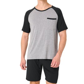 BAMBOO COOL Mens Pajama Set Summer Pjs Sleepwear Short Sleeve Shirts Soft Lightweight Sleep Sets Loungewear with Pockets Black