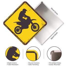 Vintage Dirt Bike Crossing Sign Metal Tin Sign Unique Road Sign Signage Funny Wall Decor for Garage Home Bedroom Living Room Man Cave Bar 12"x12" Indoor/Outdoor