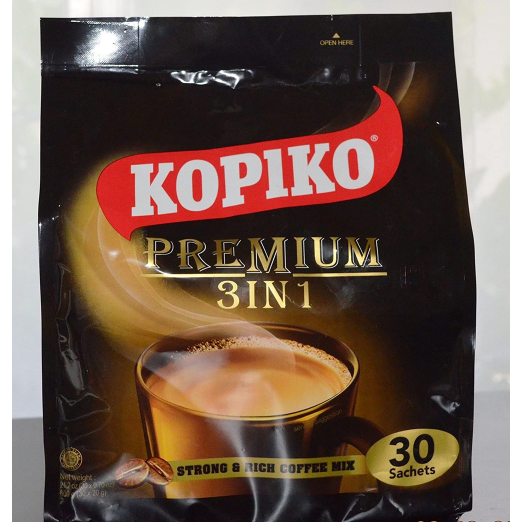 Kopiko Instant Premium 3 in 1 Coffee with Non Dairy Creamer and Sugar 30 Count Per Bag