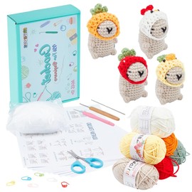 FREEBLOSS 4 Set Crochet Kit Crochet Capybara with Video Tutorials Crochet Capybara Kit Orange, Chicken, Strawberry, Duck DIY Crochet Animals Crochet Starter Kit Craft Knitting Crochet Kits
