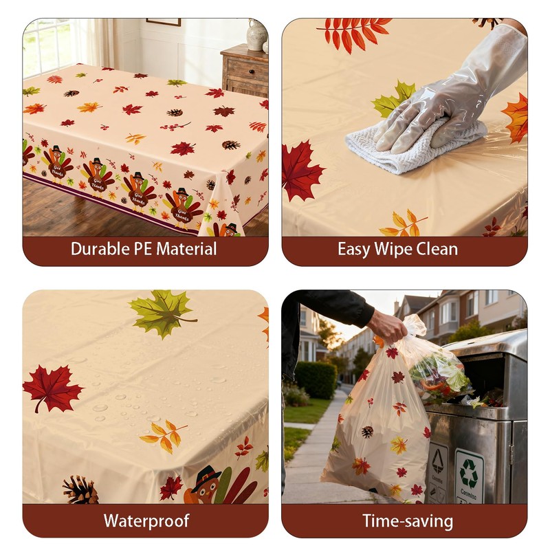 IMISHM Thanksgiving Tablecloth Pack Disposable Plastic Tablecloths for Rectangle Tables