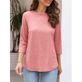 TICTICMIMI Women's Crewneck 3/4 Sleeve Tops Casual T Shirts Basic Summer Tees Loose Fit Pullover Tunic Blouse Coral