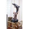 Jumping Bottlenose Dolphins Bronze Electroplated Resin Figurine with Base Decor