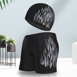 A349 Plus Size Men's Boxer Swim Trunks with Fashion Flame Print Spa 2XL [45.00 Kg-65.00 Kg]/Yk505-4 Light Gray + M505-3 Gray 10ea