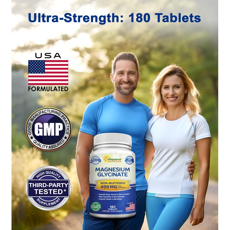 aSquared Nutrition Magnesium Glycinate 400mg - 180 Tablets - Max