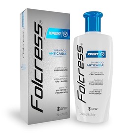 Folcress Xpert Shampoo anticaída hombre - Sin sulfatos ni parabenos, shampoo folcress para caída de cabello, uso diario, cabello visiblemente grueso - 250 ml