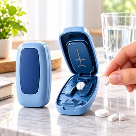 Portable Pill Splitter – Tablet Cutter for Half, Third & Quarter Divisions, Compact Medication Divider
