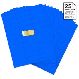 Simply Home Decor - Color Address Labels - 750 Fluorescent Address Labels - Multipurpose Use - Blue Color Labels - Label Size 1" x 2-5/8" - 30 Per Page - 750 Labels - Laser and Inkjet Printer (Blue)