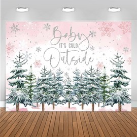 Mocsicka Winter Baby Shower Backdrop Baby It's Cold Outside Party Decorations Winter Forest Watercolor Pine Tree Background Snowflake Winter Wonderland Party Banner(Blue,7x5ft)