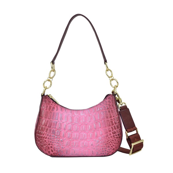 Anuschka Women's Original Hand-Painted Leather Small Convertible Hobo, Croco Embossed