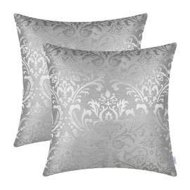 CaliTime Pack of 2 Throw Pillow Covers Cases for Couch Sofa Home Decoration Vintage Damask Floral Shining & Dull Contrast 18 X 18 Inches Silver Gray