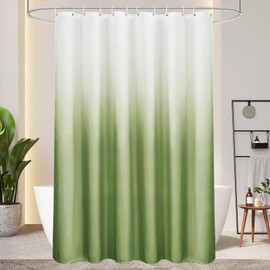 AooHome Shower Curtain 180 x 180 cm Textile, Green Shower Curtains 120 g/m² Colour Gradient Bathroom Curtain Waterproof Washable Anti-Mould with 12 Shower Curtain Rings (White to Green)